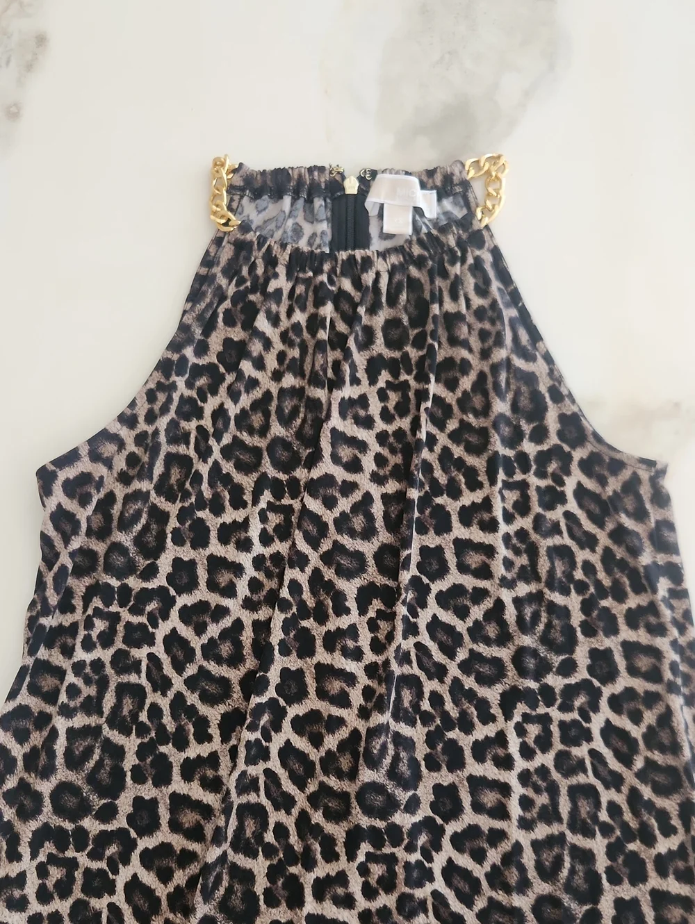Michael Kors Leopard Print Halter Dress with Gold Chain